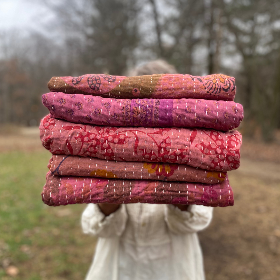 Seeds - Pink and Red Kanthas | Recycled Sarees 100% Cotton